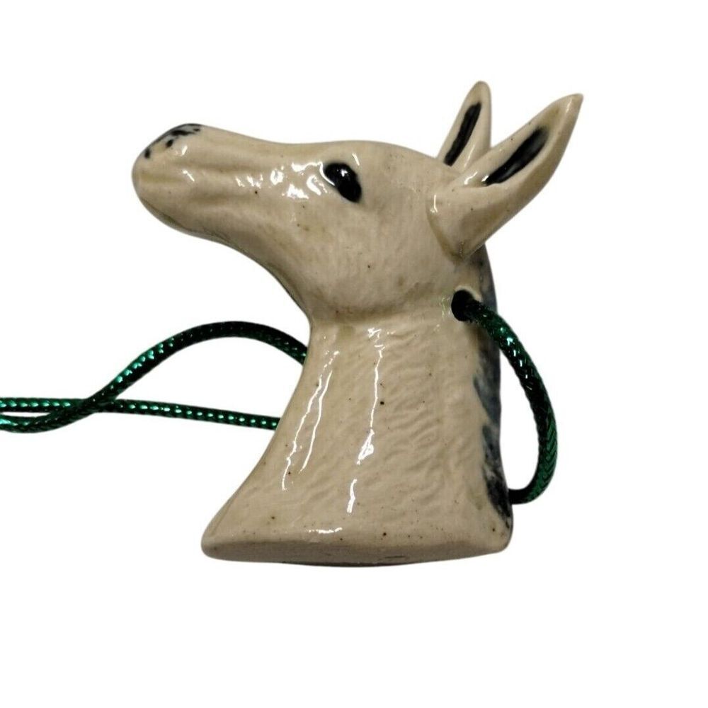 Vintage 1995 Bump Ceramic Donkey Head Ornament With Green Cord